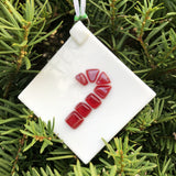 Handmade Candy Cane Ornament on White Glass Square