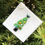 Handmade Christmas Tree Ornament on White Glass Square