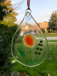 Teardrop Sun Catcher with Orange, Turquoise and Purple Flowers