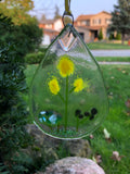 Teardrop Sun Catcher with Yellow, Mixed Colour and Purple Flowers