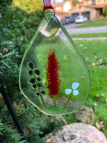 Teardrop Sun Catcher with Red, Purple and Turquoise Flowers