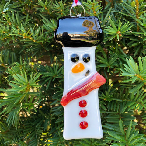 White Snowman Ornament with Red Scarf