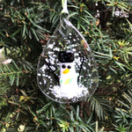Teardrop Snowman Sun Catcher Ornament with Green Scarf