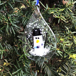 Teardrop Snowman Sun Catcher Ornament with Purple Scarf