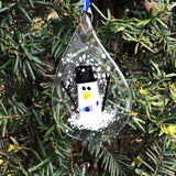 Teardrop Snowman Sun Catcher Ornament with Purple Scarf