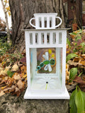 Fused Glass Lantern with Candle - Mixed Flower and Dragonfly Design