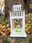 Fused Glass Lantern with Candle - Mixed Flower and Dragonfly Design